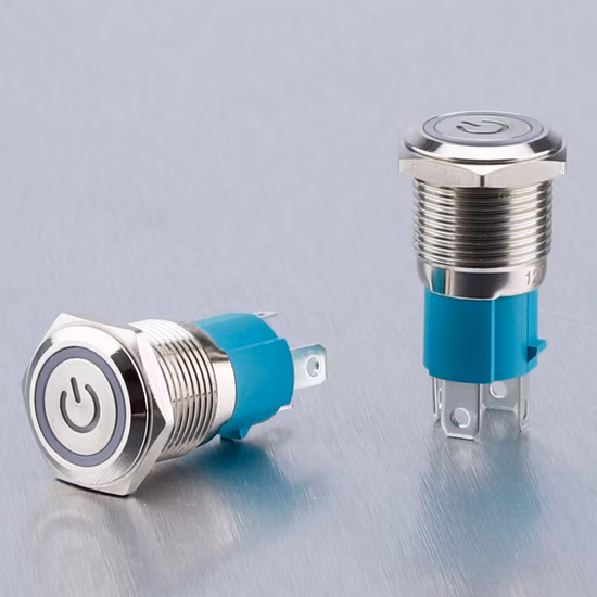 Grand Type de courant 16mm 10A momentané 12V 24V rouge bleu LED avec Logo d'alimentation interrupteur métallique éclairé IP67 bouton poussoir