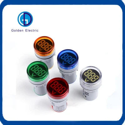 Voltmètre numérique rond de 22mm, Mini indicateur LED, lampe rouge, vert, jaune, bleu, blanc, compteur de tension, lampe pilote